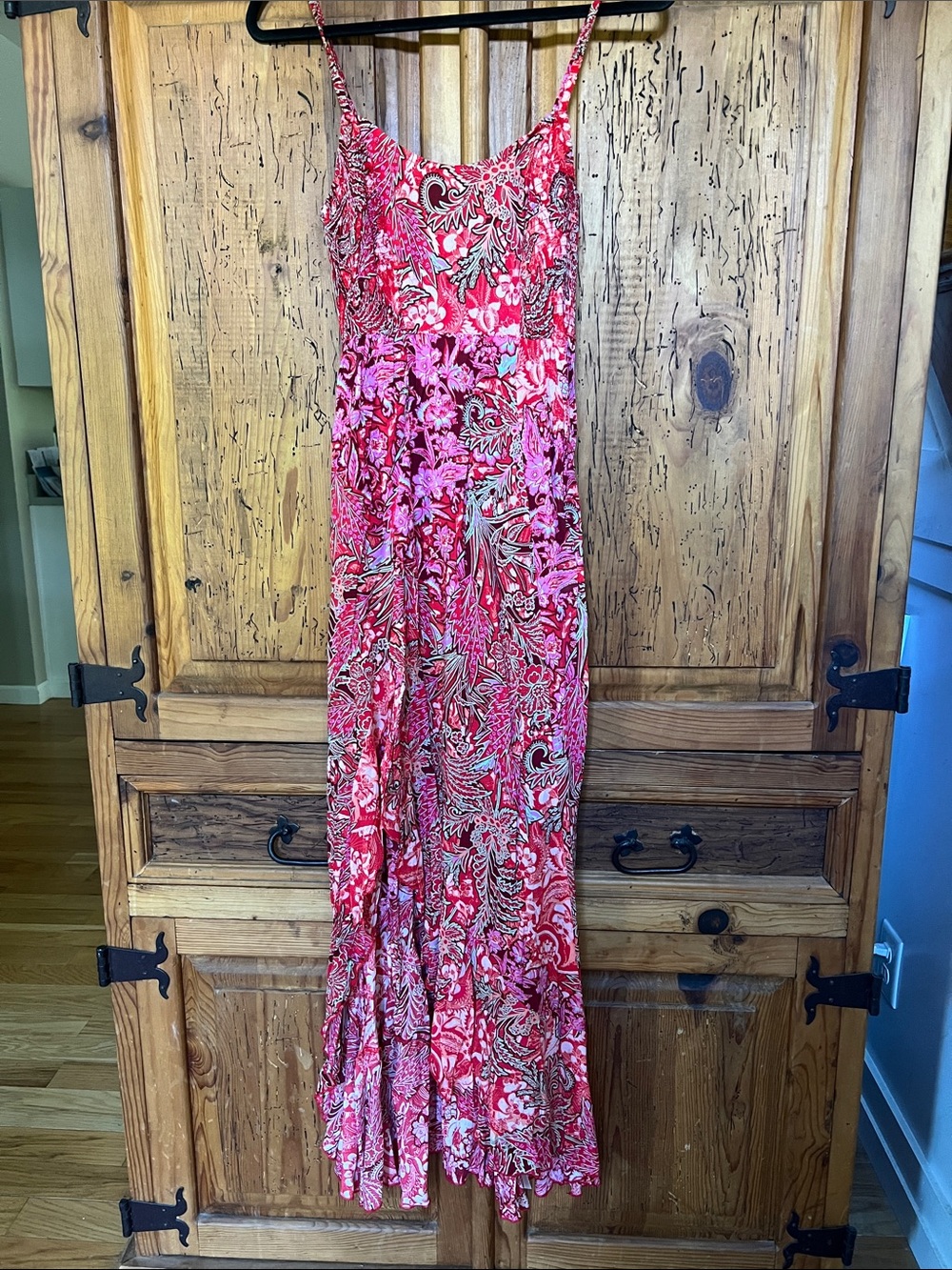 Free People Pink Floral Maxi Slip Dress with Spaghetti Straps NWT